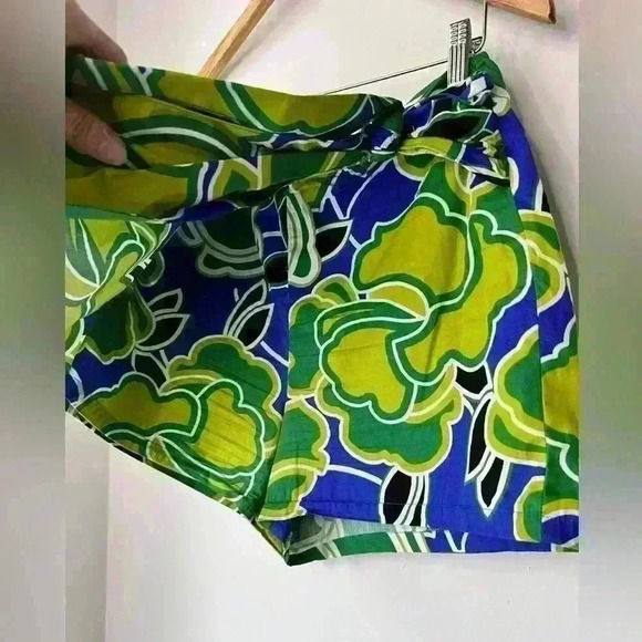 Zara Womens Blue Green Coastal Floral Wrap Euro Summer Preppy Prep Skort Medium - Picture 7 of 12